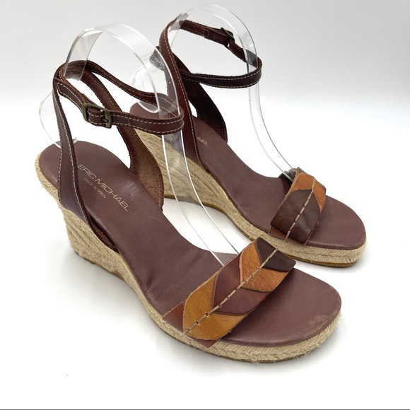 Eric Michael Shoes - Eric Michael brown leather espadrille wedge sandals size 40/10